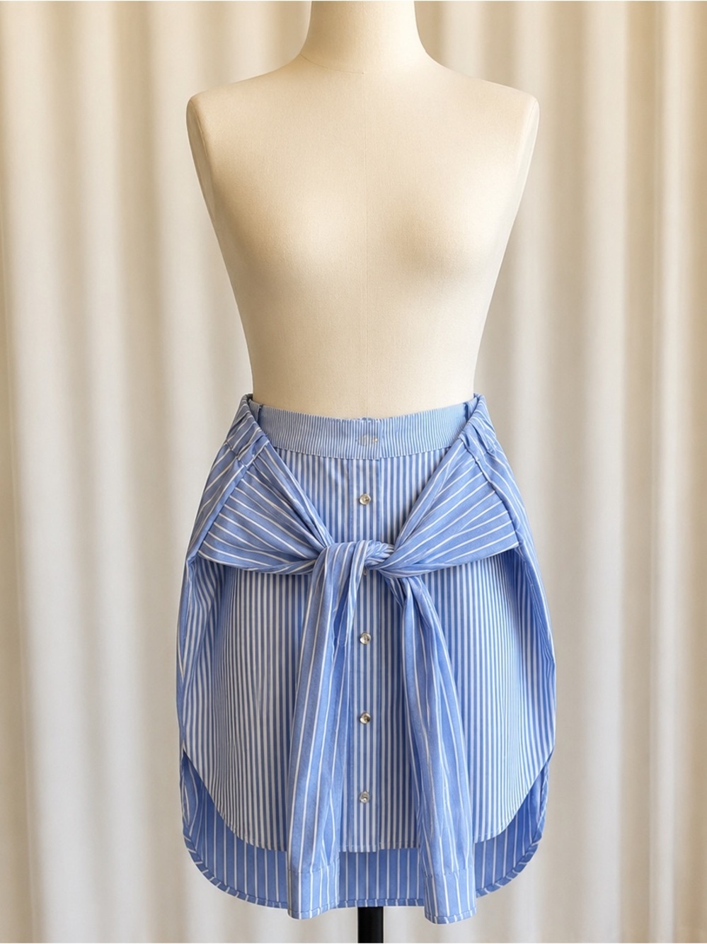 Bar III Women Light Blue & White Striped High-Low Tie-Front Skirt Unique size L